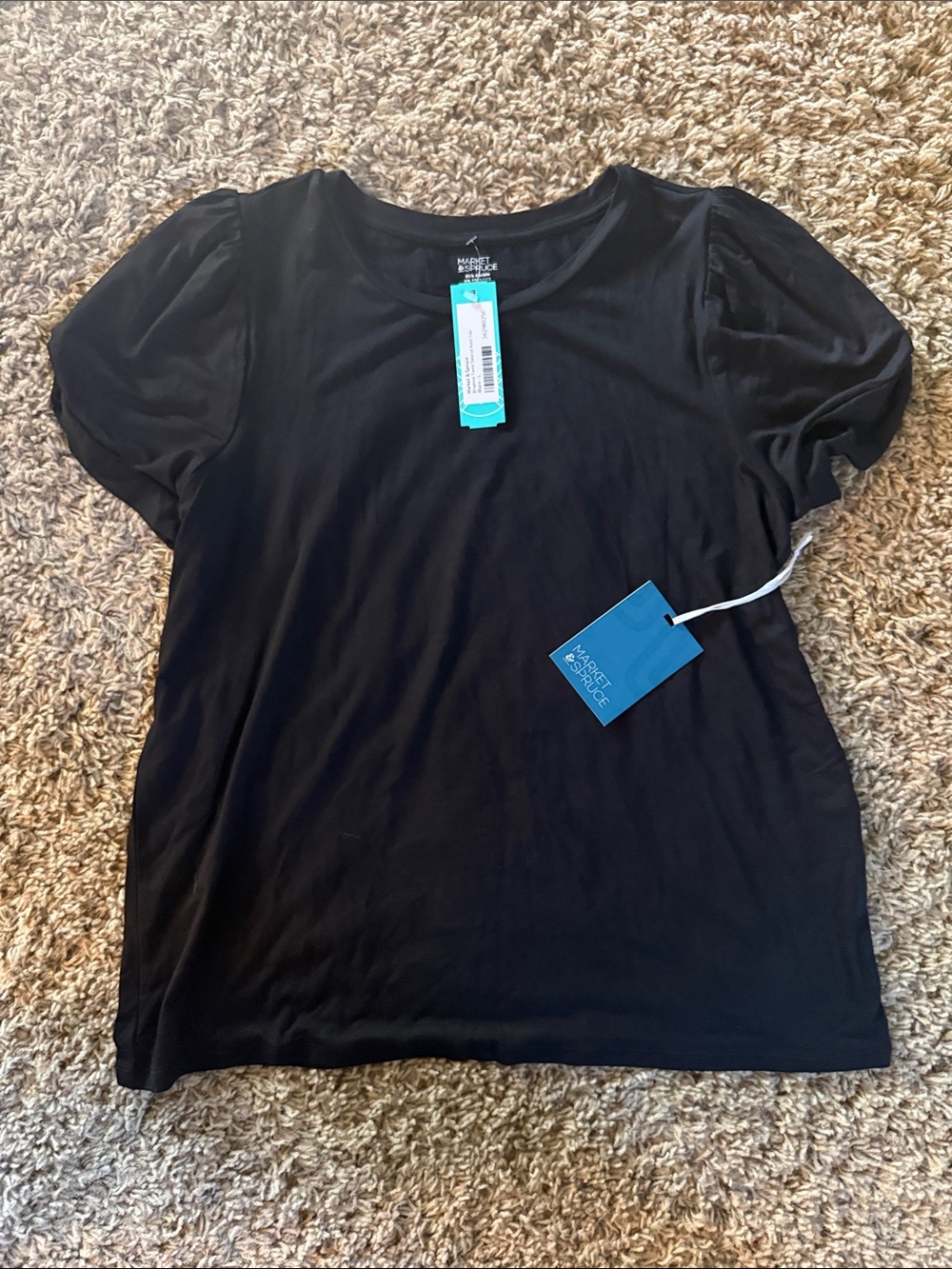 Market & Spruce Black Puff Sleeve Crew Tee. Size L.